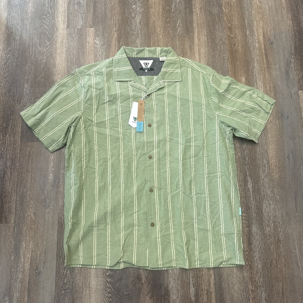 Vissla Glider Dobby Eco Shirt Men's XL Green Stripe Organic Cotton Box Fit NWT